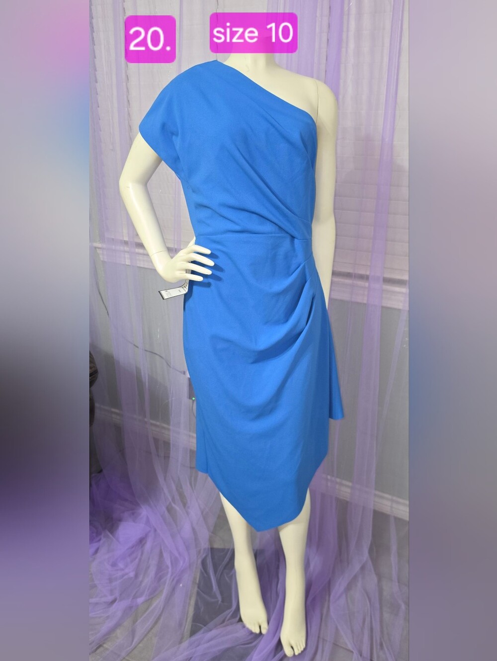 Betsy & Adam One-Shoulder Blue Midi Dress